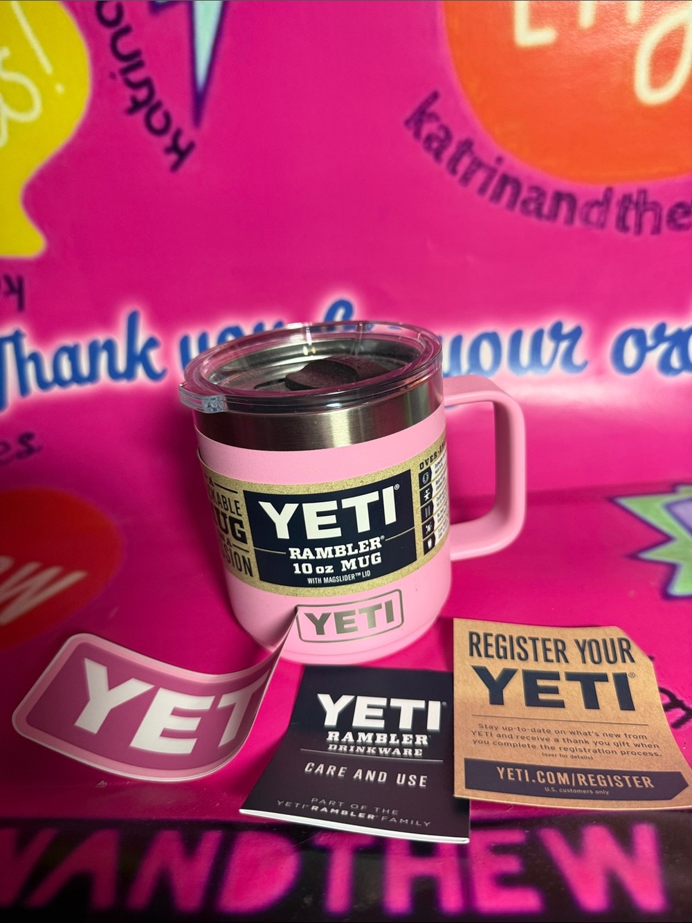 Yeti Power Pink Rambler 10 oz Mug with Clear Lid